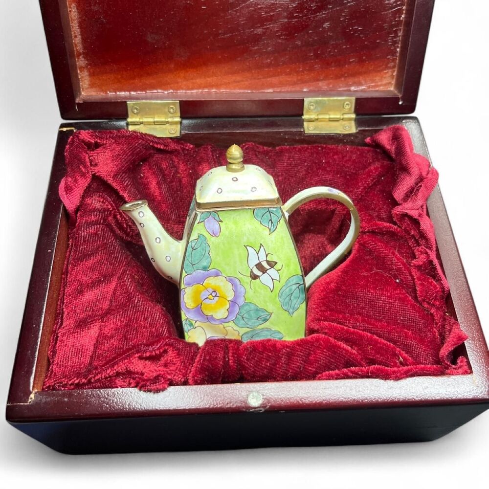 Miniature enameled teapot w/presentation box